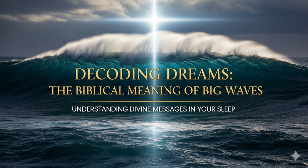 Large ocean wave with glowing cross symbolizing the biblical meaning of big waves in dreams