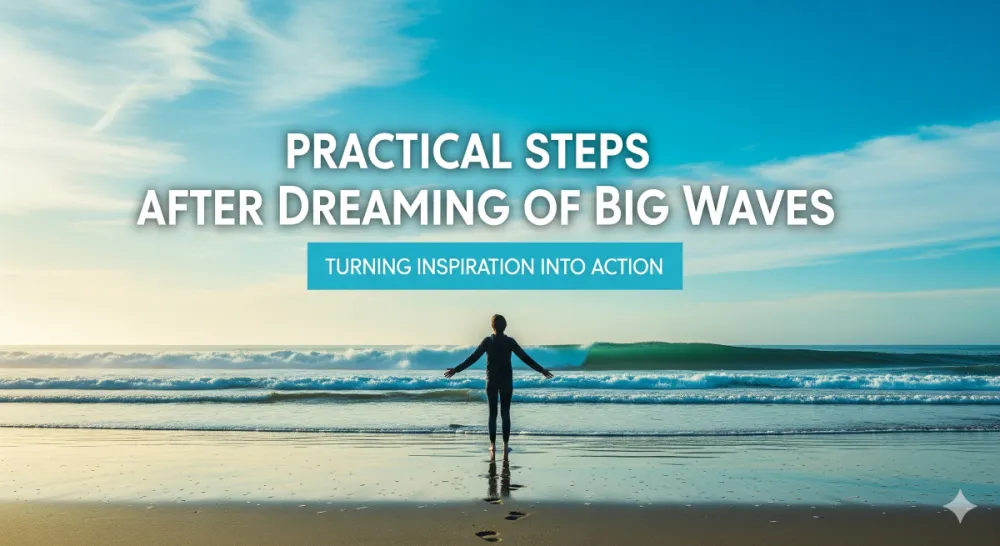 Person standing on beach facing big ocean waves, symbolizing practical steps after dreams