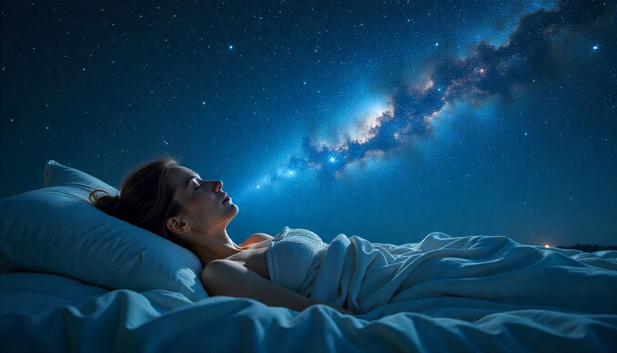 A person dreaming under a starry night sky symbolizing the hidden truths of the mind.