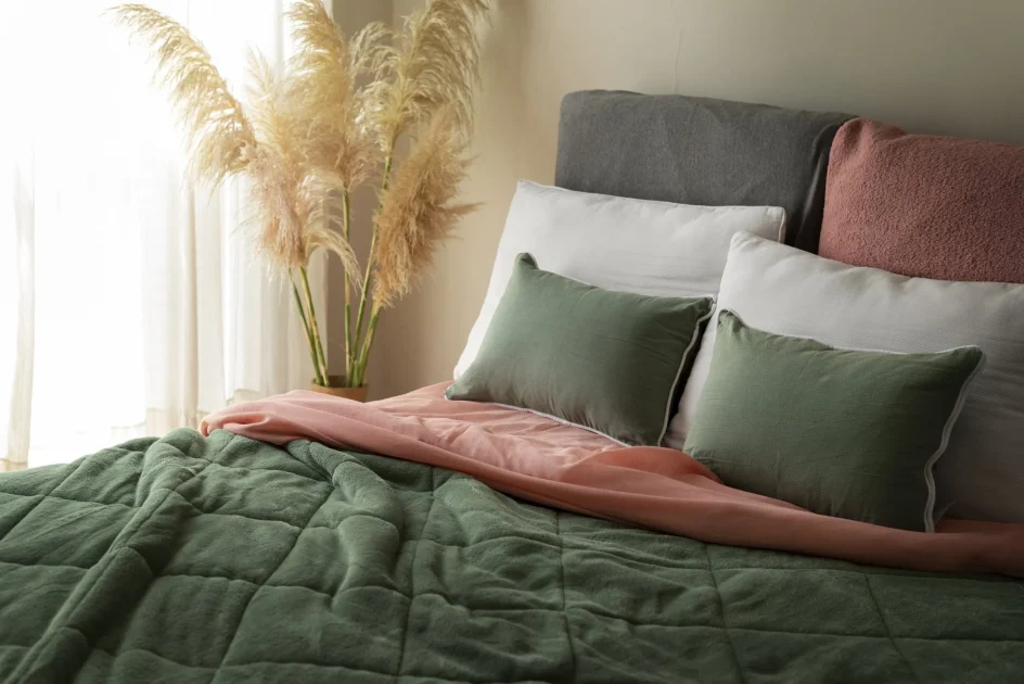 Cozy neatly arranged bed with soft pillows and natural light, symbolizing comfort and restful sleep environment